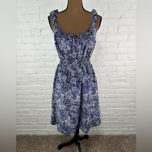 Banana Republic Silk Cotton Blend Navy White Floral Sundress Women’s Size 10